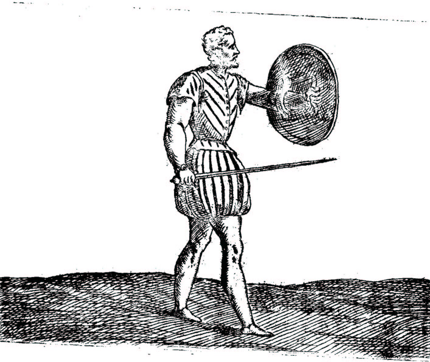 Duellist with rapier and round target.